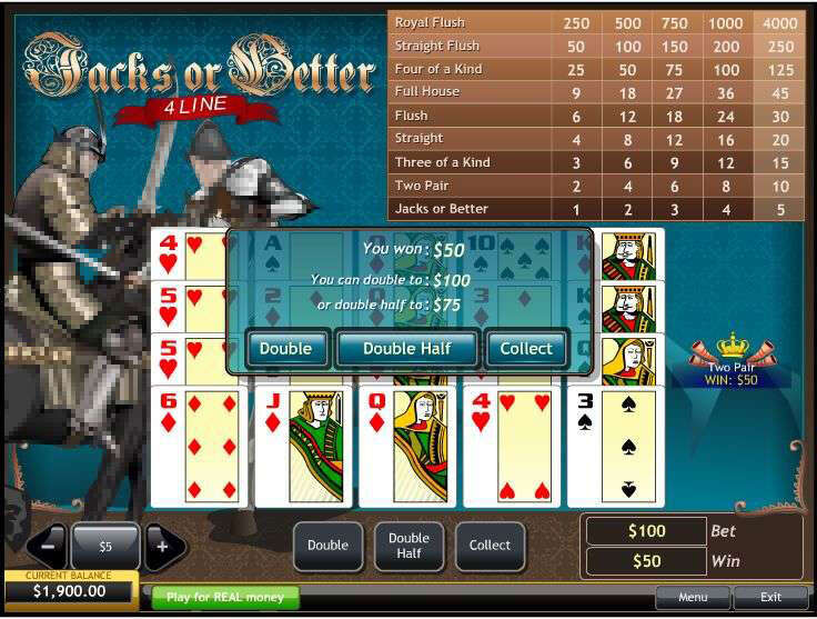 Jacks or Better 4 Line Video Poker