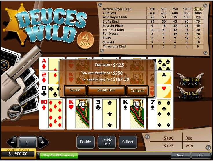 Deuces Wild 4 Line Video Poker